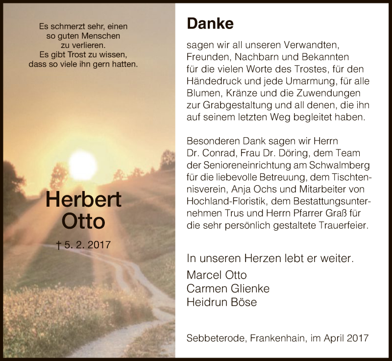 Traueranzeigen Von Herbert Otto | Trauer.HNA.de