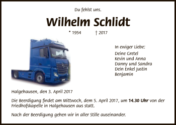 Traueranzeige von Wilhelm Schlidt von HNA