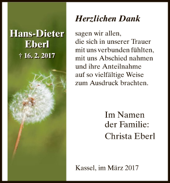 Traueranzeige von Hans-Dieter Eberl von HNA