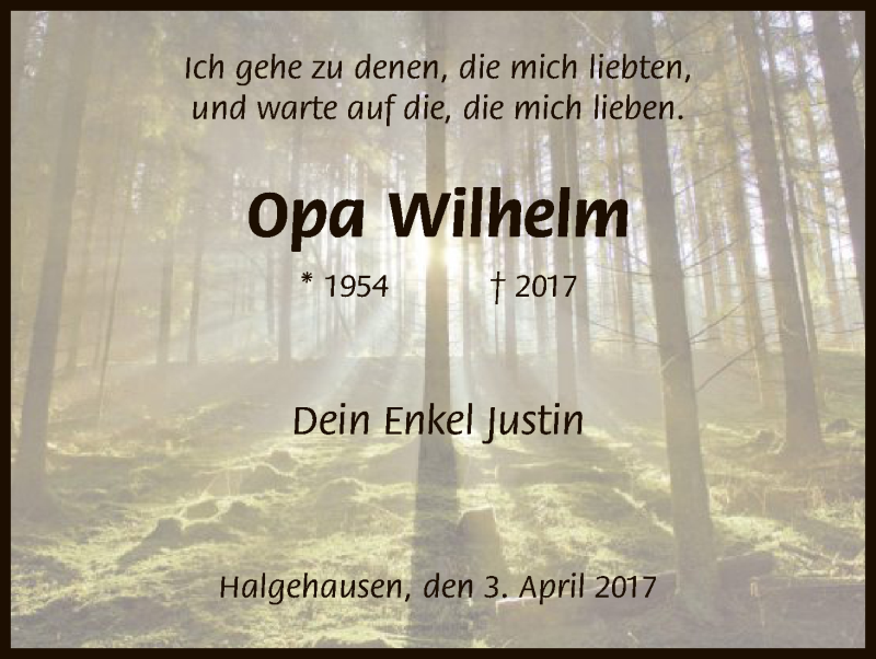  Traueranzeige für Wilhelm Schlidt vom 03.04.2017 aus HNA