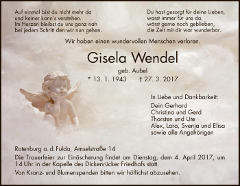 Traueranzeige von Gisela Wendel von HNA
