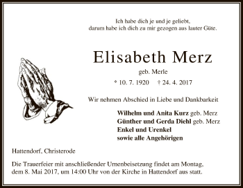Traueranzeige von Elisabeth Merz von HNA