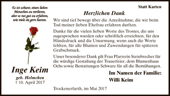Traueranzeige von Inge Keim von HNA