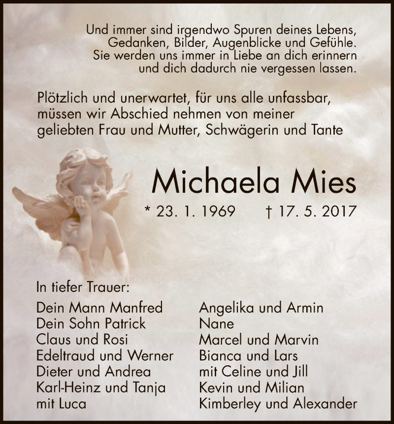  Traueranzeige für Michaela Mies vom 27.05.2017 aus HNA