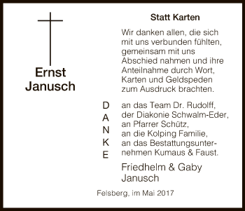 Traueranzeige von Ernst Janusch von HNA