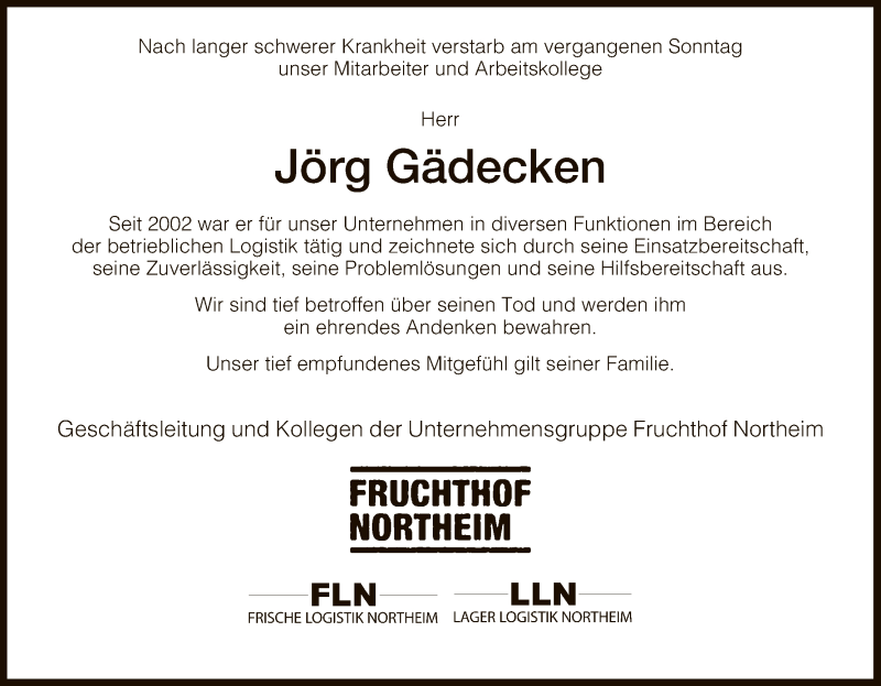 Traueranzeige für Jörg Gädecken vom 17.05.2017 aus HNA