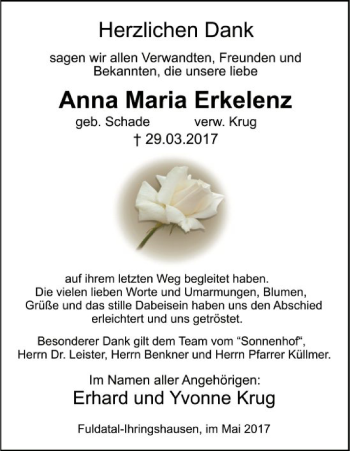 Traueranzeige von Anna Maria Erkelenz von HNA
