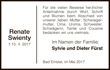 Traueranzeige von Renate Swienty von HNA