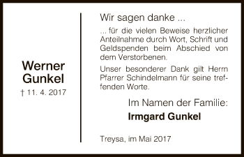 Traueranzeige von Werner Gunkel von HNA