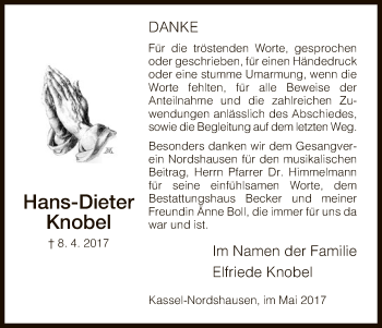 Traueranzeige von Hans-Dieter Knobel von HNA