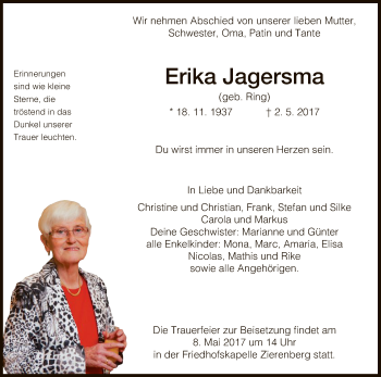 Traueranzeige von Erika Jagersma von HNA