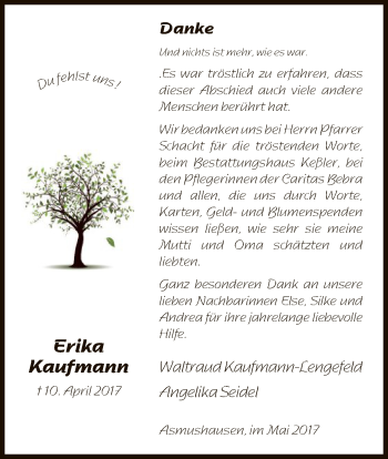 Traueranzeige von Erika Kaufmann von HNA