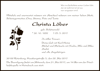Traueranzeige von Christa Löber von HNA