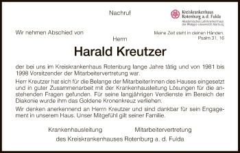 Traueranzeige von Harald Kreutzer von HNA