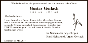 Traueranzeige von Gustav Gerlach von HNA