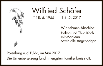 Traueranzeige von Wilfried Schäfer von HNA