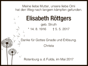 Traueranzeige von Elisabeth Röttgers von HNA