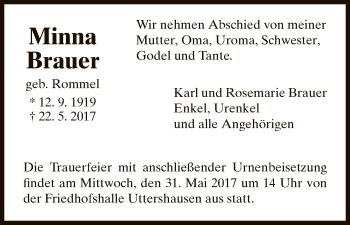 Traueranzeige von Minna Brauer von HNA