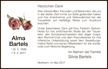 Traueranzeige von Alma Bartels von HNA