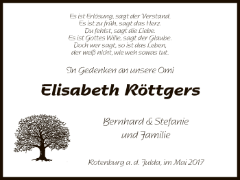 Traueranzeige von Elisabeth Röttgers von HNA
