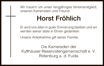 Traueranzeige von Horst Fröhlich von HNA
