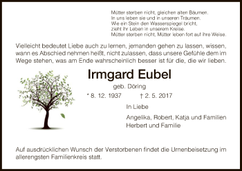 Traueranzeige von Irmgard Eubel von HNA