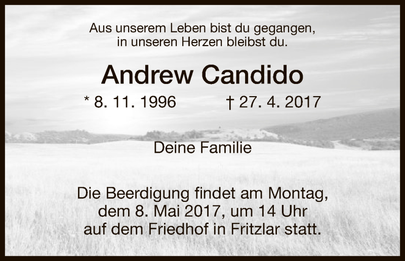  Traueranzeige für Andrew Candido vom 06.05.2017 aus HNA