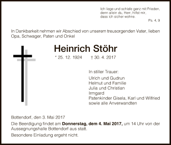 Traueranzeige von Heinrich Stöhr von HNA