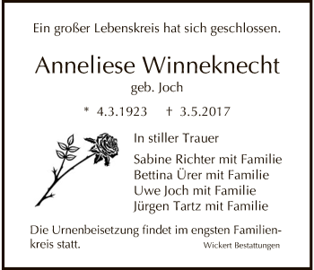 Traueranzeige von Anneliese Winneknecht von HNA
