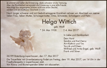 Traueranzeige von Helga Wittich von HNA