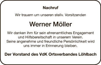 Traueranzeige von Werner Möller von HNA