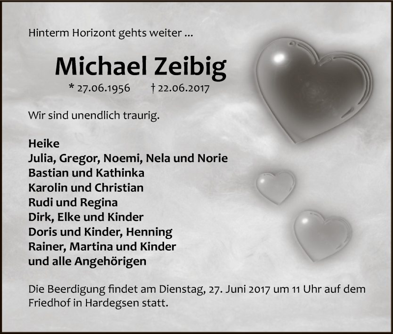  Traueranzeige für Michael Zeibig vom 24.06.2017 aus HNA