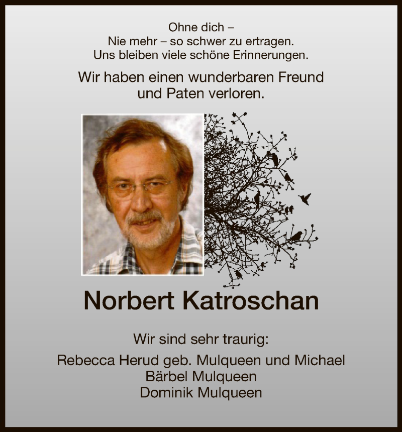  Traueranzeige für Norbert Katroschan vom 01.06.2017 aus HNA