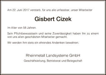 Traueranzeige von Gisbert Cizek von HNA