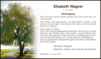 Traueranzeige von Elisabeth Wagner von HNA