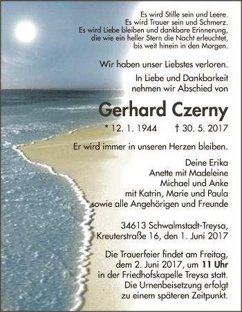 Traueranzeige von Gerhard Czerny von HNA