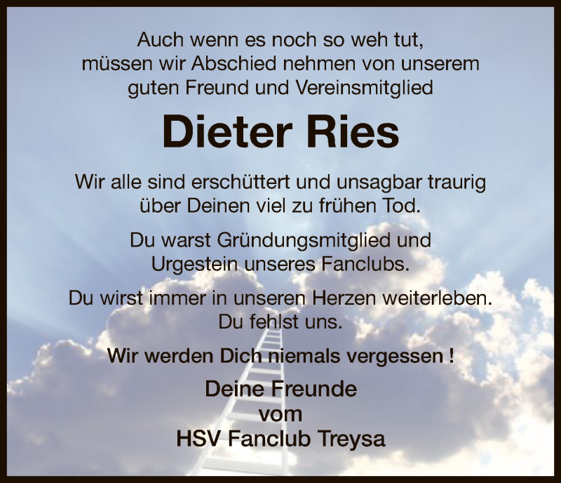  Traueranzeige für Dieter Ries vom 10.06.2017 aus HNA