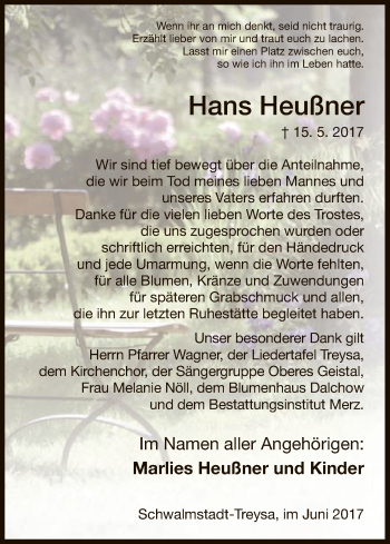 Traueranzeige von Hans Heußner von HNA