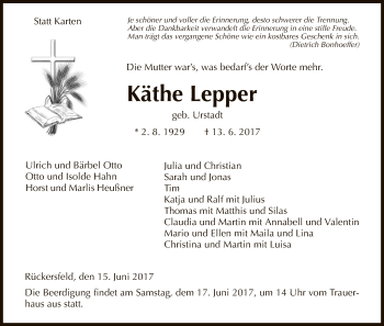 Traueranzeige von Lepper Käthe von HNA