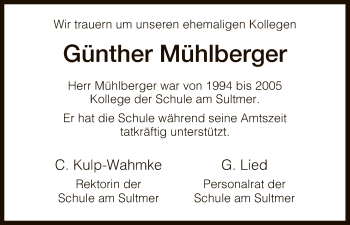 Traueranzeige von Günther Mühlberger von HNA
