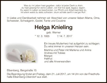 Traueranzeige von Helga Knieling von HNA