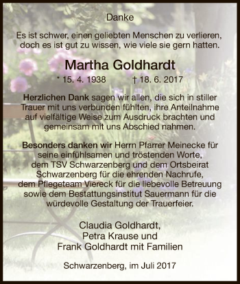 Traueranzeige von Martha Goldhardt von HNA