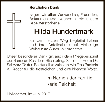 Traueranzeige von Hilda Hundertmark von HNA