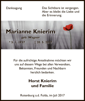 Traueranzeige von Marianne Knierim von HNA