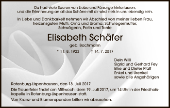 Traueranzeige von Schäfer Elisabeth von HNA