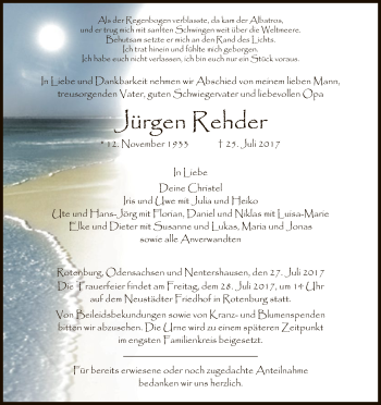 Traueranzeige von Jürgen Rehder von HNA