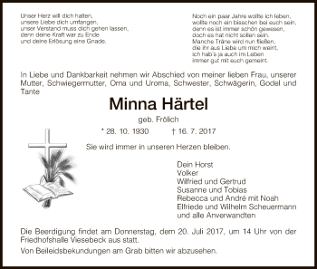 Traueranzeige von Minna Härtel von HNA