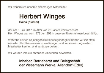 Traueranzeige von Herbert Winges von HNA