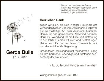 Traueranzeige von Gerda Bulle von HNA