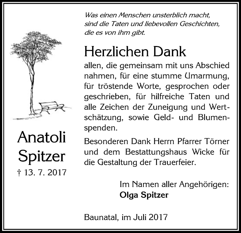 Traueranzeigen von Anatoli Spitzer Trauer.HNA.de